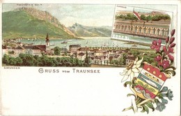 ** T2 Gmunden, Traunstein, Traunsee, Kurhaus. Coat Of Arms, Floral, Litho - Non Classés