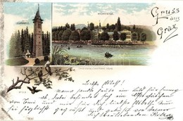 T2/T3 1897 (Vorläufer!) Graz, Hilmteich, Hilmwarte, Louis Glaser Litho / Lake, Tower, Litho (EK) - Non Classés