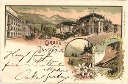 T2 Innsbruck, Hofburg, Theater, Stadtsäle, Martinswand, Moch & Stern Litho / Theater, Town Hall, Floral Litho - Unclassified