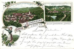 T2 1896 (Vorläufer!) Schönberg Am Kamp, Kalvarienberg, Schlossberg / Calvary And Castle, Folklore. Art Nouveau, Litho - Non Classés