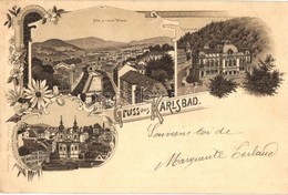 ** T1/T2 Karlovy Vary, Karlsbad; Alte Und Neue Wiese, Kaiserbad / General View, Spa, Church, Floral, Art Nouveau, Ottmar - Unclassified