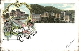 ** T2 Karlovy Vary, Karlsbad; Kaiserbad / General View, Spa, Church, Floral, Art Nouveau, Carl Garte Litho - Non Classificati