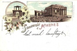 T2/T3 1898 Athens, Athína, Athenes; Arc D'Adrien, Le Parthenon / Arch, Parthenon, Lous Glaser, Floral Litho - Non Classificati