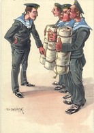 ** T3/T4 Austro-Hungarian Navy K.u.K. Kriegsmarine Mariner Art Postcard, Humor. C. Fano 1914/1915. S: Ed Dworak (vágott  - Non Classificati