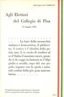 ** T1/T2 Carducci Operas, Italian Patriotic Propaganda, Agli Elettori Del Collegio Di Pisa - Zonder Classificatie