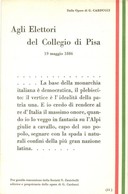 ** T1/T2 Carducci Operas, Italian Patriotic Propaganda, Agli Elettori Del Collegio Di Pisa - Non Classificati