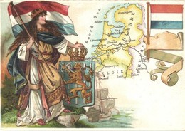 ** T1/T2 Map Of The Netherlands, Flag, Coat Of Arms, Litho - Non Classificati