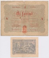 Vegyes: 1848. 5Ft 'Kossuth Bankó' Vörösesbarna + Románia 1920. 1L T:IV,III - Non Classificati