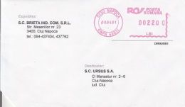 71403- AMOUNT 2200, CLUJ NAPOCA, RED MACHINE STAMPS ON COVER, COMPANY HEADER, 2001, ROMANIA - Lettres & Documents