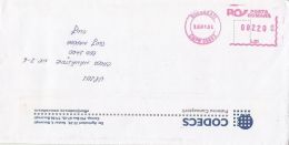 6483FM- AMOUNT 2200, BUCHAREST, RED MACHINE STAMPS ON COVER, COMPANY HEADER, 2001, ROMANIA - Briefe U. Dokumente