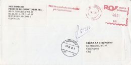 6486FM- AMOUNT 4600, BUCHAREST, RED MACHINE STAMPS ON REGISTERED COVER, COMPANY HEADER, 2001, ROMANIA - Lettres & Documents