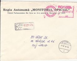 6488FM- AMOUNT 4600, BUCHAREST, RED MACHINE STAMPS ON REGISTERED COVER, COMPANY HEADER, 2001, ROMANIA - Lettres & Documents