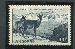 7245   ANDORRE   PA 1**  100 F Bleu-noir : Isards Et Chaîne De L'Alt Del Grio (cote: 109€)  1950   TTB - Luftpost