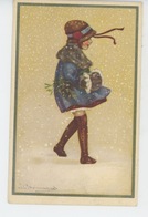 Illustrateur BOMPARD - Jolie Carte Fantaisie Portrait Fillette Marchant Dans La Neige - Bompard, S.