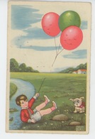Illustrateur BORISS MARGRET - DOG - Jolie Carte Fantaisie Petit Garçon Avec Chien Et Ballons Gonflables - Boriss, Margret