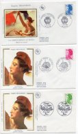 1987 -Liberté De Delacroix -1er Jour Tp N°2484 - 2485 - 2486  -  3 Enveloppes - Image Sur Soie - 1980-1989