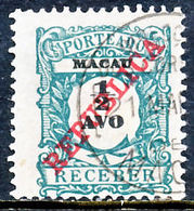 !										■■■■■ds■■ Macao Postage Due 1911 AF#12ø "REPUBLICA" Ovpt 1/2 Avo (x12019) - Portomarken