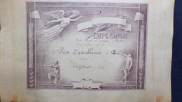 24- SARLAT- RARE DIPLOME ECOLE LAIQUE DE GARCONS-1933-1934- PRIX D' EXCELLENCE  A PIERRE POUYNAT -DISCOBOLE-TIR ARC - Diplomi E Pagelle