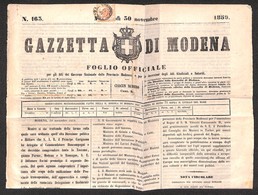 0008 ANTICHI STATI - LOMBARDO VENETO - 2 Kreuzer (3-Segnatasse) Tosato In Alto Su Gazzetta Di Modena 30 Novembre 1859 -  - Other & Unclassified