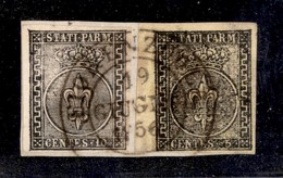 0032 ANTICHI STATI - PARMA - 1852 - 10 Cent (2) + 5 Cent (1b) Bordo Foglio - Fiorenzuola 19.6.56 - Raybaudi - Sonstige & Ohne Zuordnung