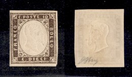 0074 ANTICHI STATI - SARDEGNA - 1858 - 10 Cent (14) - Invisibile Traccia Di Linguella - Oliva (2.000) - Other & Unclassified