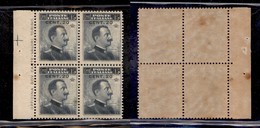 0170 REGNO - 1916 - 20 Cent Su 15 (106) - Blocco Di 4 Bordo Foglio (dal Libretto 3) - Consueti Ingiallimenti - Gomma Int - Other & Unclassified