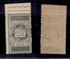 0177 REGNO - 1921 - Non Emesso - 15 Cent Dante Alighieri (116Ah) Non Dentellato In Alto - Gomma Integra (1.200) - Autres & Non Classés