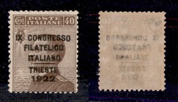 0181 REGNO - 1922 - Congresso Filatelico - 40 Cent (126d) - Gomma Integra - Diena (2.500) - Autres & Non Classés