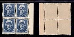 0209 REGNO - 1945 - 35 Cent (527a) Con Stampa Evanescente - Quartina Bordo Foglio - Gomma Integra - Sonstige & Ohne Zuordnung
