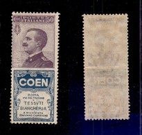 0277 REGNO - 1924 - Pubblicitari - 50 Cent Coen (10) - Invisibile Traccia Di Linguella - Cert. AG (2.250) - Andere & Zonder Classificatie