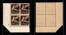 0317 TRIESTE - AMGVG - 1945 - 50 Cent (1ga-Aerea) Quartina Angolare Con Soprastampe Spostate A Cavallo (incompleta A Sin - Other & Unclassified