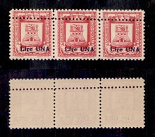 0345 EMISSIONI LOCALI - CASTIGLIONE D'INTELVI - 1945 - 1 Lira Su 50 Cent (19cc) - Striscia Orizzontale Di Tre Con Doppia - Other & Unclassified