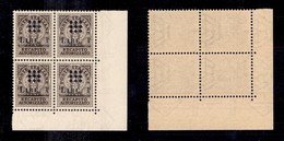 0347 EMISSIONI LOCALI - GUIDIZZOLO - 1945 - 1 Lira Su 10 Cent (1) - Quartina Angolare (pos.89/100) - Gomma Integra - Mol - Altri & Non Classificati