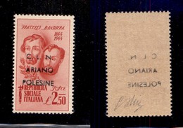 0364 EMISSIONI LOCALI - ARIANO POLESINE - 1945 - 2,50 Lire Bandiera (Errani 46e+aa) Con Doppia Soprastampa + Decalco (si - Sonstige & Ohne Zuordnung