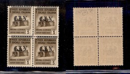 0387 EMISSIONI CLN - TORINO - 1945 - 5 Cent (Errani 1) - Quartina Con Soprastampa Spostata In Alto (lineette A Cavallo-v - Autres & Non Classés