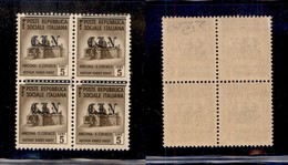 0387 EMISSIONI CLN - TORINO - 1945 - 5 Cent (Errani 1) - Quartina Con Soprastampa Spostata In Alto (lineette A Cavallo-v - Altri & Non Classificati
