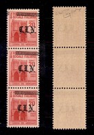 0389 EMISSIONI CLN - TORINO - 1945 - 20 Cent (Errani 4b) - Striscia Di Tre Con Soprastampe Spostate - Gomma Integra - Ce - Autres & Non Classés