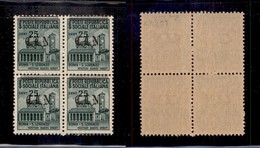 0391 EMISSIONI CLN - TORINO - 1945 - 25 Cent (Errani 6 Varietà B) In Quartina Con Soprastampe Spostate In Alto - Gomma I - Autres & Non Classés