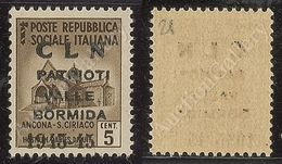 0407 EMISSIONI CLN - VALLE BORMIDA - 1945 - Soprastampa Modificata - 5 Cent (1A) - Gomma Integra - Cert. AG (4.500) - Andere & Zonder Classificatie
