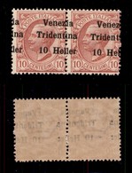 0426 OCCUPAZIONI - TRENTINO - 1918 - 10 Heller Su 10 Cent (29gaa) - Coppia Orizzontale Con Soprastampe Spostate A Cavall - Other & Unclassified