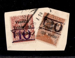 0430 OCCUPAZIONI - TRENTINO - Bolzano 3 - 1918 - T10 Su 10 Heller (12) + T20 Su 20 Heller (13) - Usati Su Frammento (550 - Sonstige & Ohne Zuordnung