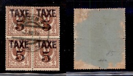 0435 OCCUPAZIONI - TRENTINO - 1919 - Taxe 5 Su 2 Cent (75) - Quartina Usata (660+) - Other & Unclassified
