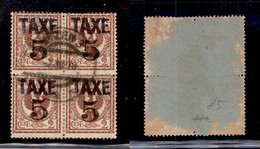 0435 OCCUPAZIONI - TRENTINO - 1919 - Taxe 5 Su 2 Cent (75) - Quartina Usata (660+) - Sonstige & Ohne Zuordnung