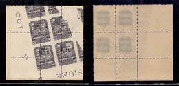 0459 OCCUPAZIONI - FIUME - 1920 - 10 Corone Valore Globale (111sa+111sc) - Quartina Angolare Con Stampa Obliqua (in Part - Altri & Non Classificati