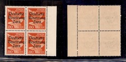 0493 OCCUPAZIONI - ZARA - 1943 - 80 Cent (4-Aerea) - Quartina Bordo Foglio - Gomma Integra (480+) - Other & Unclassified