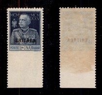 0547 COLONIE ITALIANE - ERITREA - 1925 - 1 Lira Giubileo (97a) Non Dentellato In Basso - Gomma Integra - Molto Bello - D - Sonstige & Ohne Zuordnung