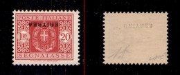 0559 COLONIE ITALIANE - ERITREA - 1934 - 20 Lire (38a-Segnatasse) Con Soprastampa Capovolta - Gomma Integra - Diena + Av - Altri & Non Classificati