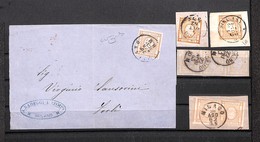 0776 LOTTI E COLLEZIONI - REGNO - 1862 - 2 Cent (10) - Lotticino - 5 Diversi Pezzi (striscia Di Tre + Due Singoli Su Fra - Autres & Non Classés