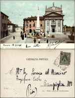 1532 CARTOLINE - REGIONALISMO-MARCHE - Pesaro, Piazza Animata Viaggiata 1905 - Autres & Non Classés