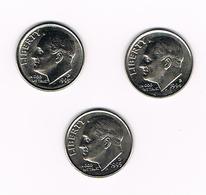 °°° U.S.A.  3 X 1 DIME  ROOSEVELT 1994/95 D - 1993 P - 1946-...: Roosevelt